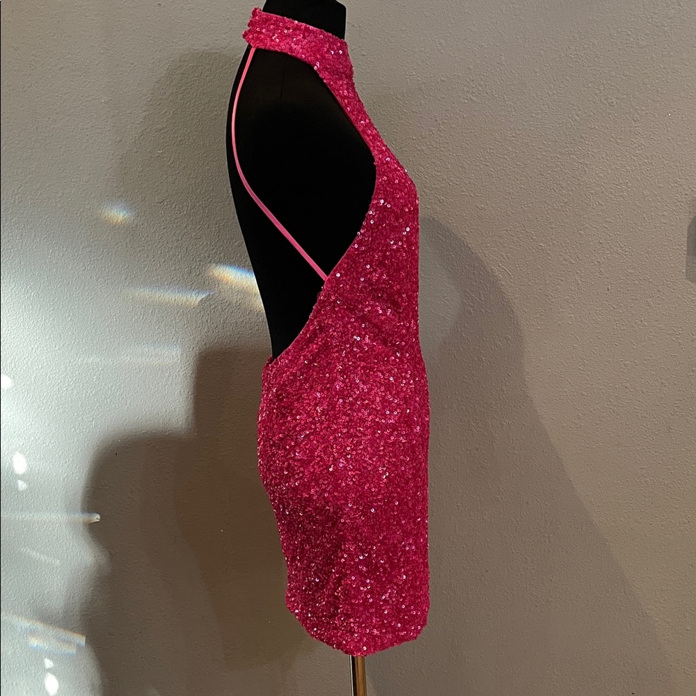 Retrofete OLIVIA SEQUIN MINI DRESS Sunset pink S - Picture 12 of 17
